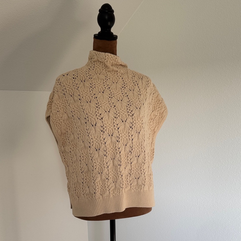 Free People Cream Lace Knit Turtleneck Sweater